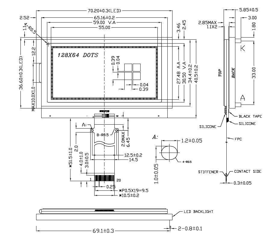YMS1286420AEFFDGL Display LCD Grafici 128x64 Yes Optoelectronics LTD